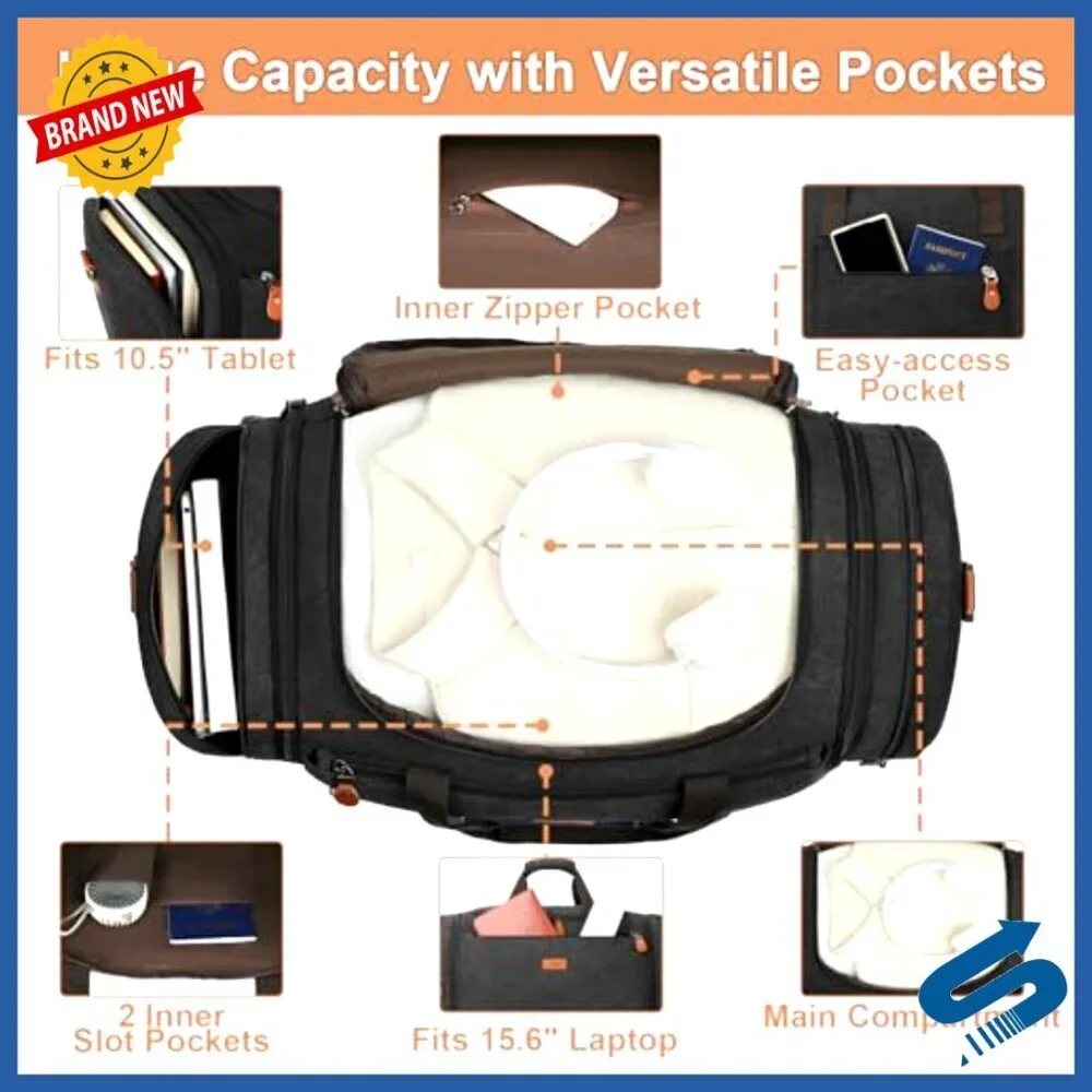 Expandable Canvas Duffle Bag Travel Weekender Carry On Luggage with Toiletry Bag